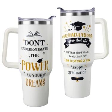 Imagem de Presentes de formatura, copo de formatura de 1,134 g com alça e canudo, presentes de faculdade/alta classe de 2025 para ela com garrafa de água isolada com citações encorajadoras, presente de