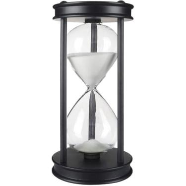 Imagem de Temporizador de areia ampulheta, moldura preta com areia branca, cronômetro decorativo (areia branca, 60 minutos)