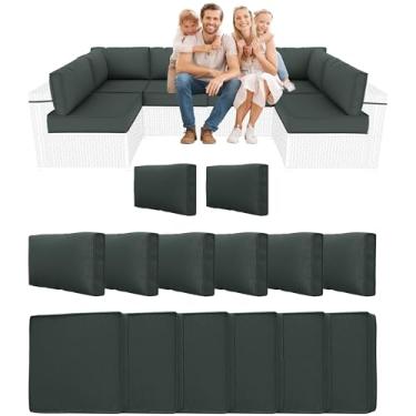 Imagem de YQNUCO Almofadas seccionais externas de 14 peças, substituição de almofadas de sofá resistentes à água, almofadas de espuma de alta densidade para móveis de pátio de 10 cm, serve para conjunto de