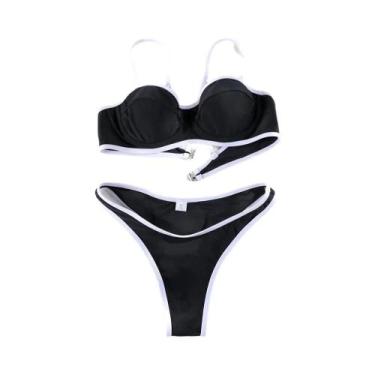 Imagem de Conjunto De Biquíni Preto De Cintura Baixa Com Efeito Push Up, Cor Sól