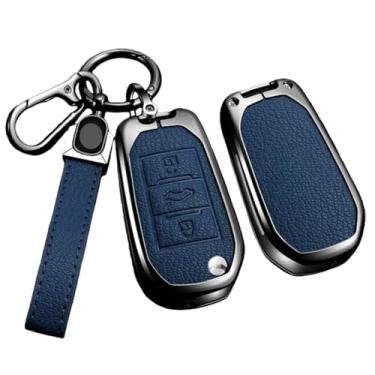 Imagem de Porta-chaves chaveiro compatível com peugeot 208 2008 301 308 3008 rcz 508 408 2008 307 capa protetora de couro para chave de carro(C-blue keyring)