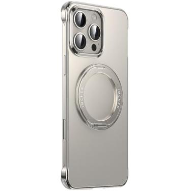 Imagem de Capa de metal sem moldura para iPhone 16 Pro Max/16 Pro, capa ultrafina com acabamento fosco com suporte giratório de 360°