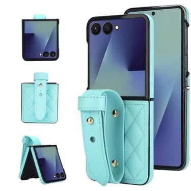 Imagem de Capa para Motorola Razr 50 Ultra, capa protetora dobrável de couro PU com alça de pulso ajustável, capa de telefone feminina feminina (mini verde)