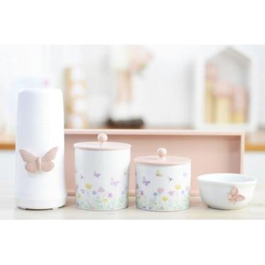 Imagem de Kit Higiene Porcelana K174 Rosê Borboleta Quarto Infantil Meninas Bebê