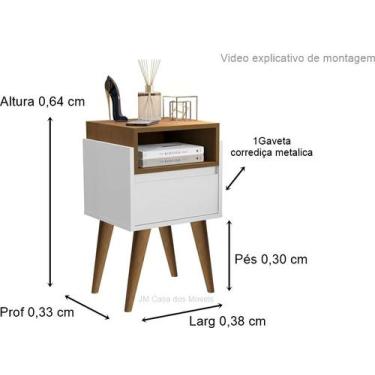 Imagem de Kit 2 Mesas de Cabeceira Evora 1 Gaveta Pés Palito 30cm cores - Compra