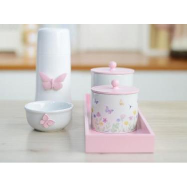 Imagem de Kit Higiene Porcelana Maternidade Bebê Jardim Encantado Rosa K174 Borb