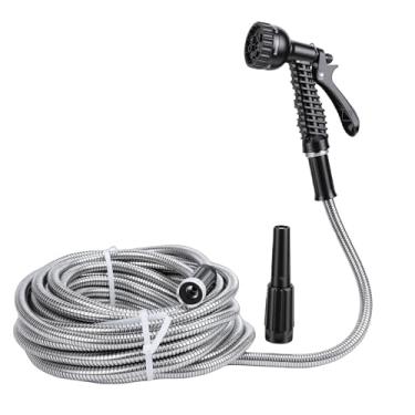 Imagem de GOWENIC Mangueira de Jardim Expansível Com Bico Pulverizador, Aço Inoxidável, 5 Padrões de Pulverização Ajustáveis, Pulverizador Manual de Alta Pressão para Regar Plantas, Gramado, (100 pés)