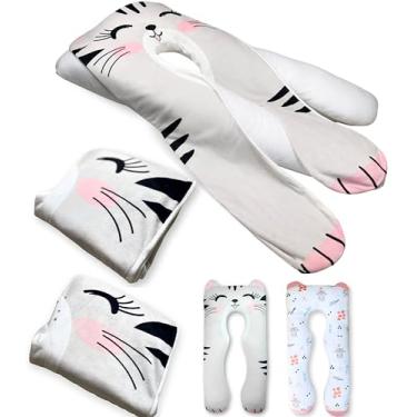 Imagem de LUNAMIRA Capa de travesseiro corporal de substituição original – design de gato, lã de pelúcia ultramacia, dupla face, respirável e amiga da pele, lavável, com fecho de zíper