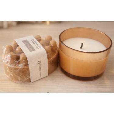Imagem de Kit Vela Aromática Natural KADDOSH com Cera de Coco + Sabonete Massageador Artesanal | Relaxamento, Spa em Casa, Autocuidado e Bem-Estar