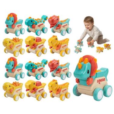 Imagem de Kit 12 Brinquedos De Dinossauro A Fricção Carrinhos Sortidos Coloridos