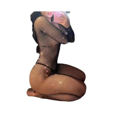 Imagem de Meia Calça Sexy plus Size Com Strass E Diamantes, Transparente, Sem Fu