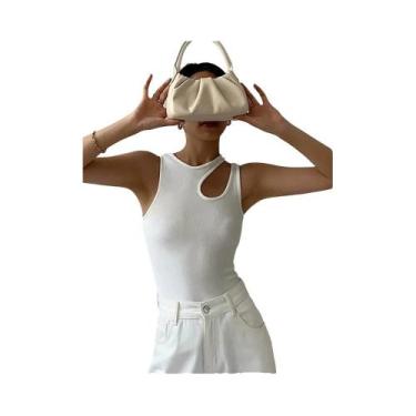 Imagem de Camiseta Feminina Branca Sem Mangas Com Decote Redondo Ajustada Casual