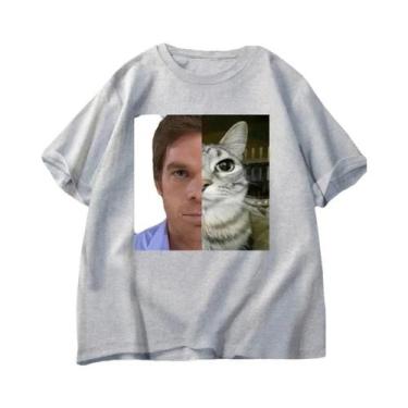 Imagem de Camiseta Unissex Engraçada Dexter Morgan Com Estampa De Gato, Manga Cu