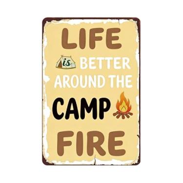 Imagem de YOYI ART Sinais de acampamento Decoração de parede Life is Better Around The Camp Fire Placa de metal vintage placas de acampamento vintage decorações de arte de parede para cafés, bares, pubs, lojas