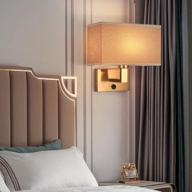 Imagem de Lâmpada de parede LED com interruptor Moderno Minimalista Arandelas de Parede Tela de Tecido Quadrado Iluminação de Parede de Metal para Sala de Estar Quarto Cabeceira Escadaria (Cobre + Castanho, Luz