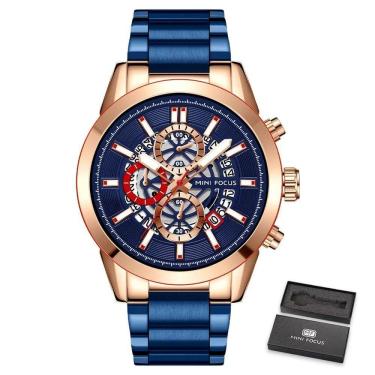 Imagem de Relógio Masculino Mini Focus Mf0285g à Prova D'água Azul Dourado