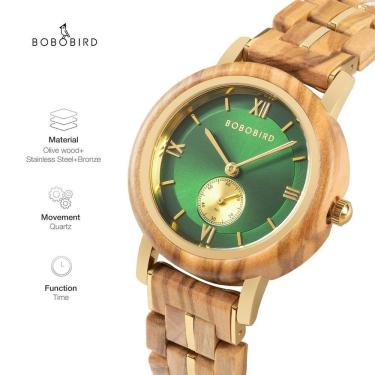 Imagem de Relógio Feminino De Madeira Bobo Bird Gt1263A À Prova D'Água Verde