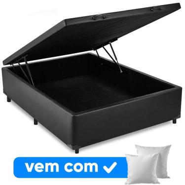 Imagem de Cama Box Baú Casal 138x188x41cm + 2 Travesseiros Fl - Colchomax Preto Sintético