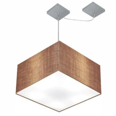 Imagem de Lustre Pendente Quadrado Com Desvio De Centro Vivare Md-4270 Cúpula Em Tecido 35x35cm - Bivolt Palha 127/220v