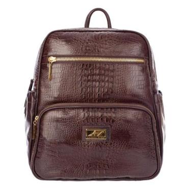 Imagem de Mochila feminina grande em couro Zooey vermelha croco - Andrea Vinci, 