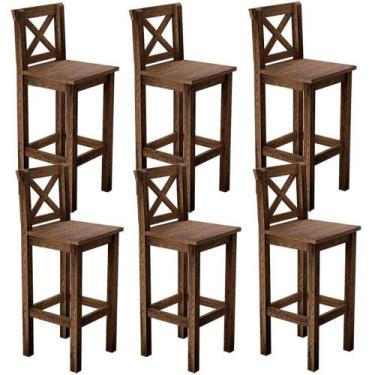 Imagem de Kit 6 Banquetas Alta Arizona Com Encosto e Base Fixa de Madeira Maciça