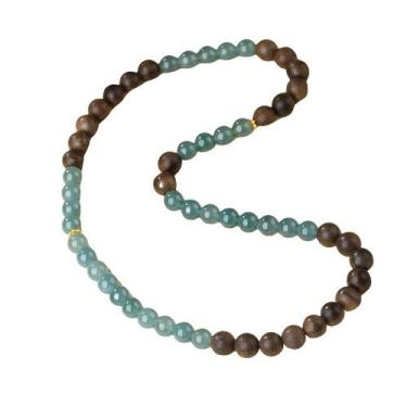 Imagem de Pulseira natural Kyara Agarwood com laço duplo com jade azul B - Yiwei