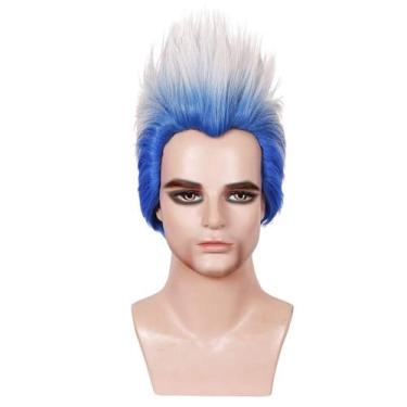 Imagem de Peruca de cosplay curta com gradiente azul-branco de 18 cm para adulto