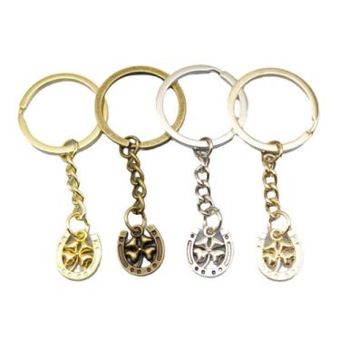 Imagem de Chaveiro Lucky Horseshoe e trevo de metal de quatro folhas - yiweisai