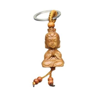 Imagem de Chaveiro De Madeira Fofo Com Escultura De Monge Buda Em Formato De Pes