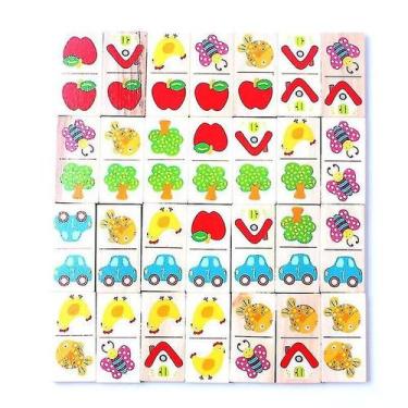 Imagem de Quebra-cabeças de dominó de madeira, reconhecimento de animais de frut