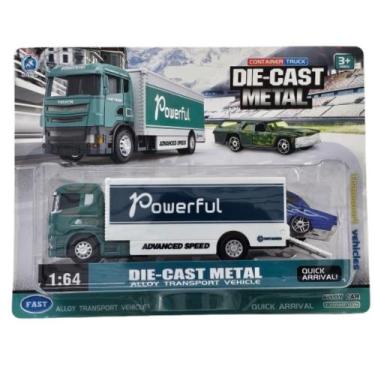 Imagem de Miniatura Caminhão Cegonha + Carro Die-cast Metal 1:64 - Powerful + Ca