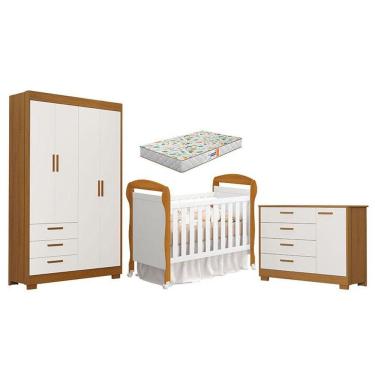 Imagem de Quarto De Bebê Zaki E Berço Americano Danny Branco Acetinado Savana Com Colchão Gazin - Reller