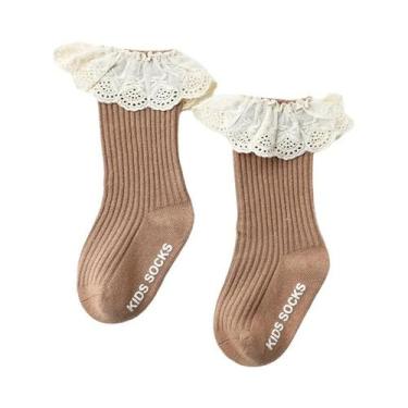 Imagem de Meias De Algodão Longas Com Renda Para Meninas, Meias De Tubo Médio Pa