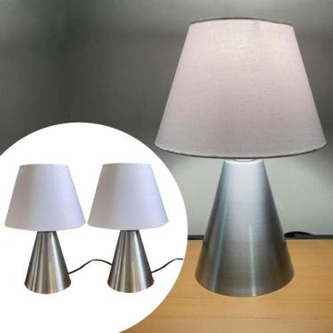 Imagem de Kit 2 Abajur luminaria de Mesa Cone Escovado Bivolt Com Cúpula Algodão