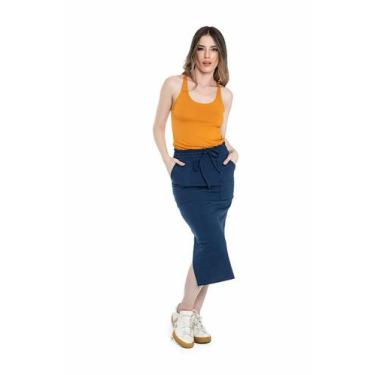 Imagem de Saia Secretária Midi Moletinho com Bolsos e Cós com Cordão - Sara Conf