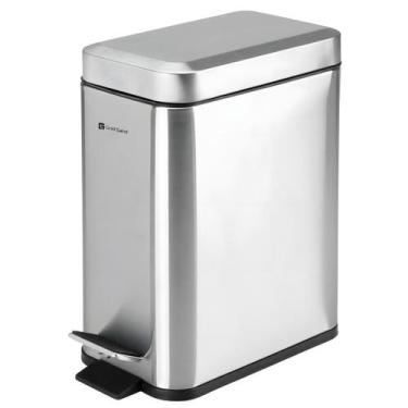 Imagem de Lixeira Premium Aço Inox Lixo Cesta Balde Retangular C/ Pedal 5L - Gol