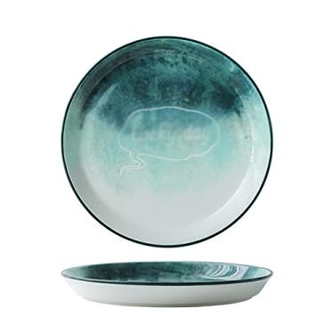 Imagem de Prato de macarrão de cerâmica estilo chinês, prato de porcelana pintado à mão, prato de jantar grande sobremesa, prato de jantar seguro para micro-ondas (cor: A)