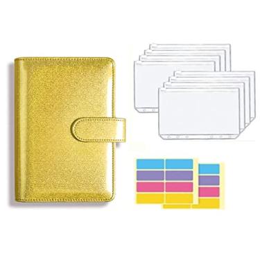 Imagem de A5 A6 Pasta de couro PU sistema de carteira de envelope de dinheiro com envelope de orçamento bolso de pasta para orçamento, amarelo glitter, A6