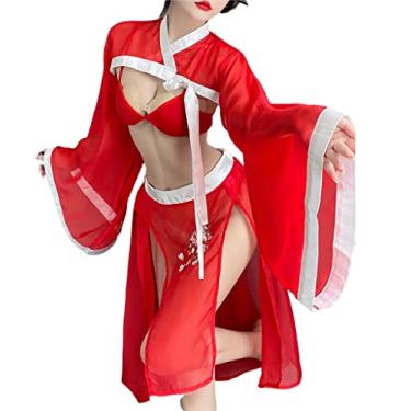 Imagem de SINROYEE Women's Sexy Asian RolePlay Suit Cosplay Hanfu Cheongsam Dress Anime Lingerie Costumes (#89 red)