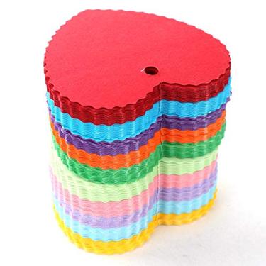 Imagem de WARMBUY 150 peças de etiquetas de presente de papel colorido com 1,5 m de juta natural, em forma de coração, 10 cores brilhantes