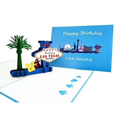 Imagem de iGifts And Cards Exclusivo Happy Birthday Blue Cover Las Vegas 3D Pop Up Cartão - Divertido, Ocasião Especial, Parabéns, Celebração, Feliz Cumpleaños, Melhor Amigo, Bonito, Sin City, Famoso, Único
