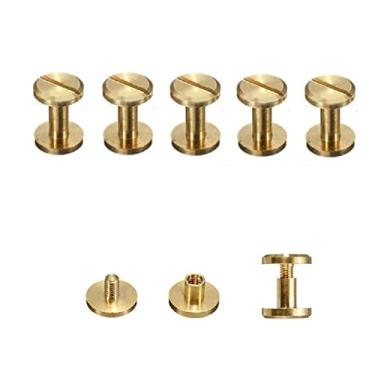 Imagem de 5 x parafusos de rebite de latão puro, parafuso de cinto plano faça você mesmo artesanato de couro Chicago Nail Brass rebites sólidos altura da cabeça do pino
