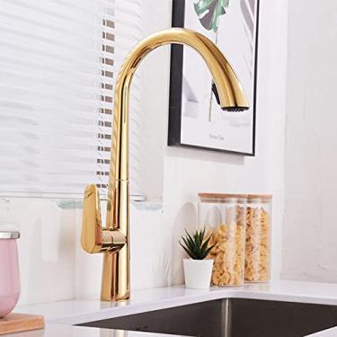 Imagem de Torneiras frias quentes Torneira de cozinha em ouro preto Misturador montado no convés Torneira de grau de rotação Bico de fluxo Pia de cozinha, ouro, tamanho único