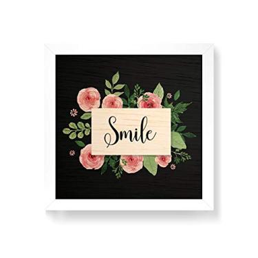 Imagem de Arte Maníacos Quadro decorativo com moldura caixa branca em Madeira - Smile Flores - 30x30cm