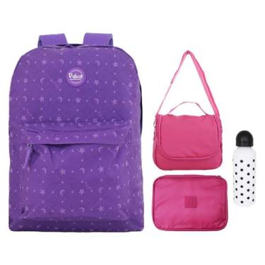 Kit Mochila Escolar Juvenil Feminina de Gatinho Rosa Costas - TOYS