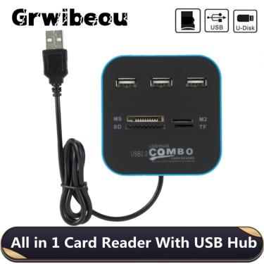 Imagem de Grwibeou-USB Hub Combo  3 Portas  USB 2.0  Leitor de Micro Cartões  SD  TF  Splitter  Tudo em Um