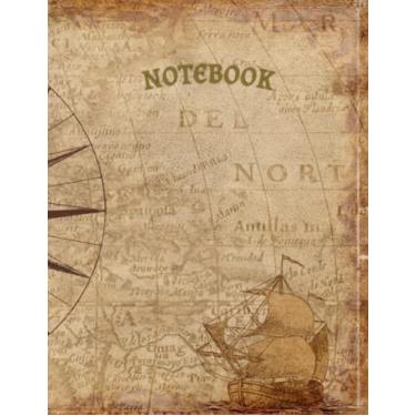 Imagem de Caderno de composição: Caderno de ilustração de mapa do mundo antigo vintage, diário pautado pautado amplo, tema antigo - presente grande de 21 x 28 cm para estudantes e professores