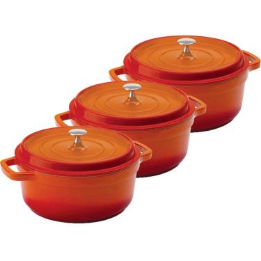 Imagem de Kit Conjunto Caçarola Hercules Revestimento Ceramico Indução Laranja 6,8L + 6,8L + 6,8L