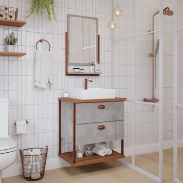 Imagem de Gabinete Suspenso com Cuba e Espelheira 60cm Olivia Espresso Móveis Cimento