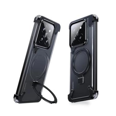Imagem de Capa de telefone sem moldura magnética de metal com suporte para capa de telefone para Xiaomi 14/14 Pro Bazel-Less Phone Case, preto transparente, para Xiaomi 14